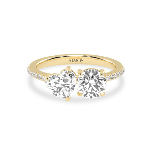 Atmos Heart-Round Two-Stone Diamond Ring yellow gold