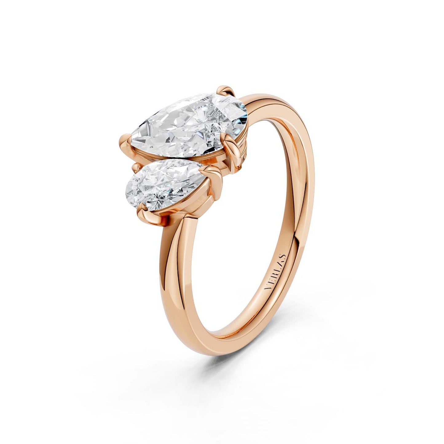 Asymmetrical Pear Diamond Two Stone Ring