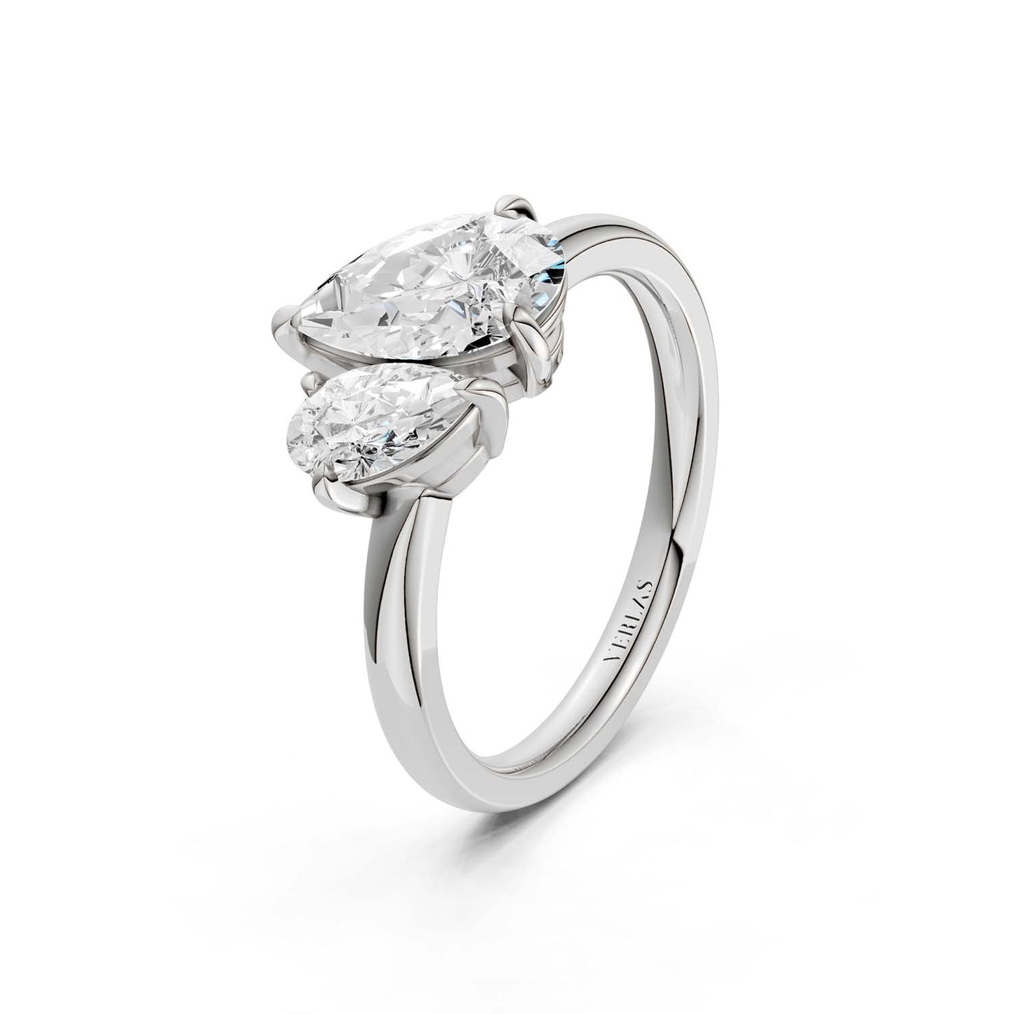 Asymmetrical Pear Diamond Two Stone Ring