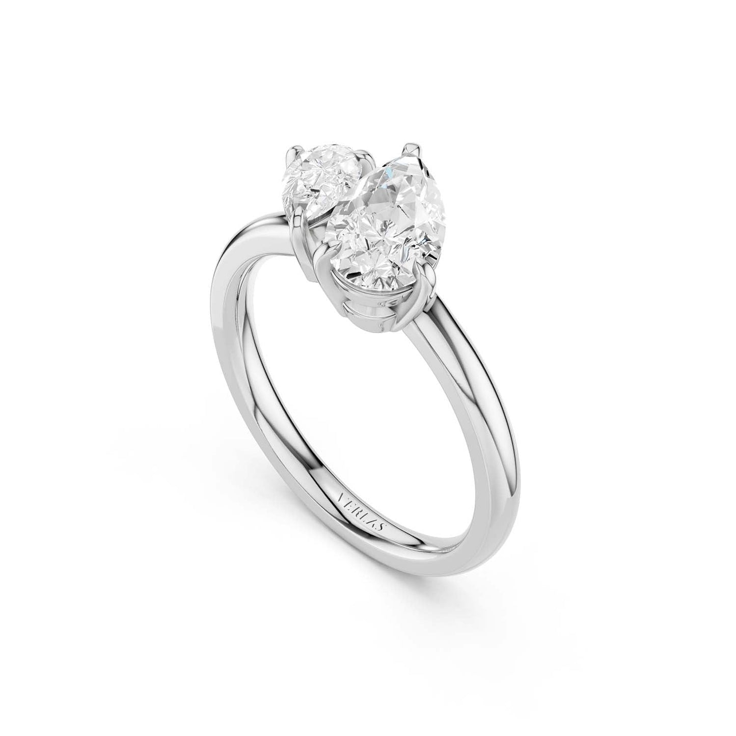 Asymmetrical Pear Diamond Two Stone Ring