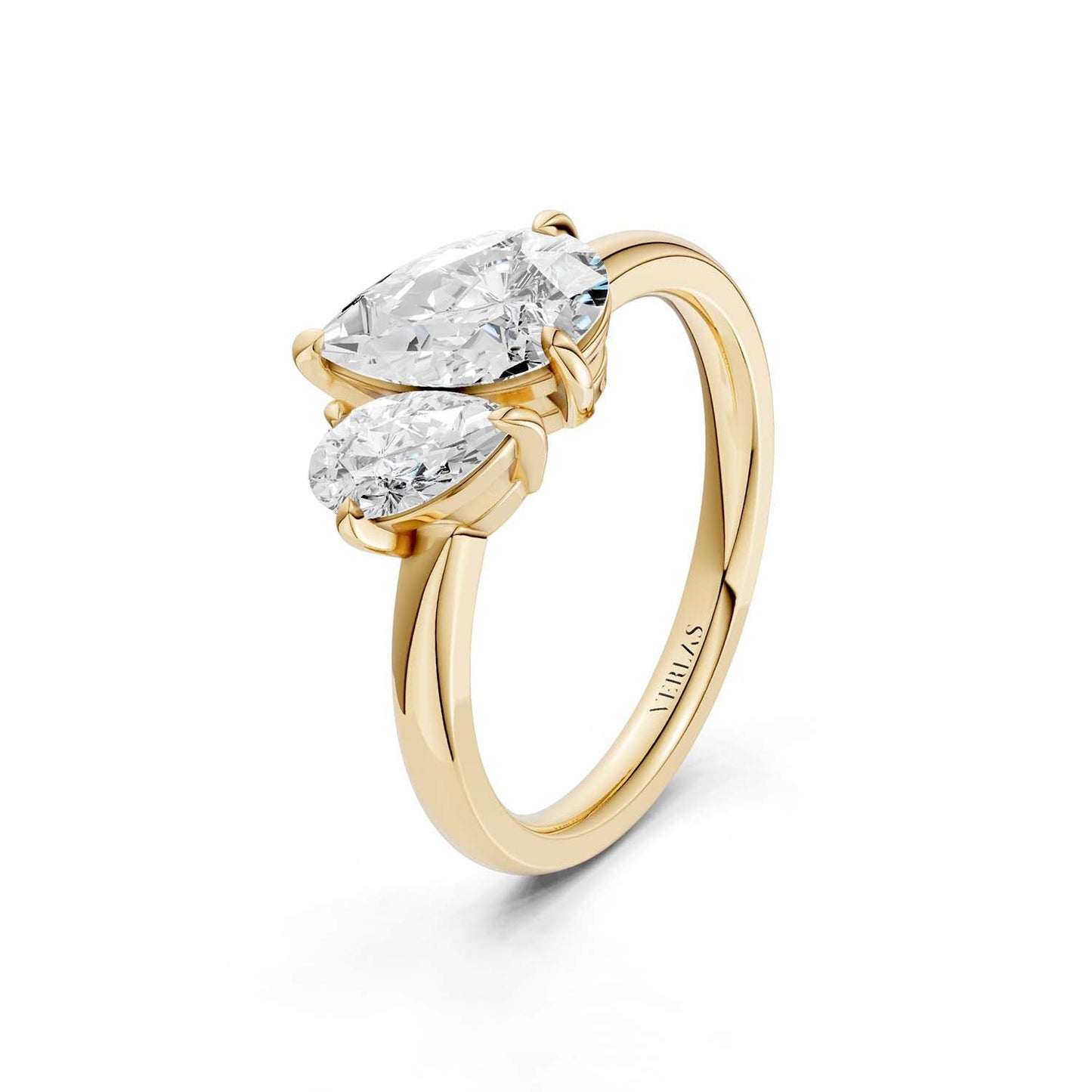 Asymmetrical Pear Diamond Two Stone Ring