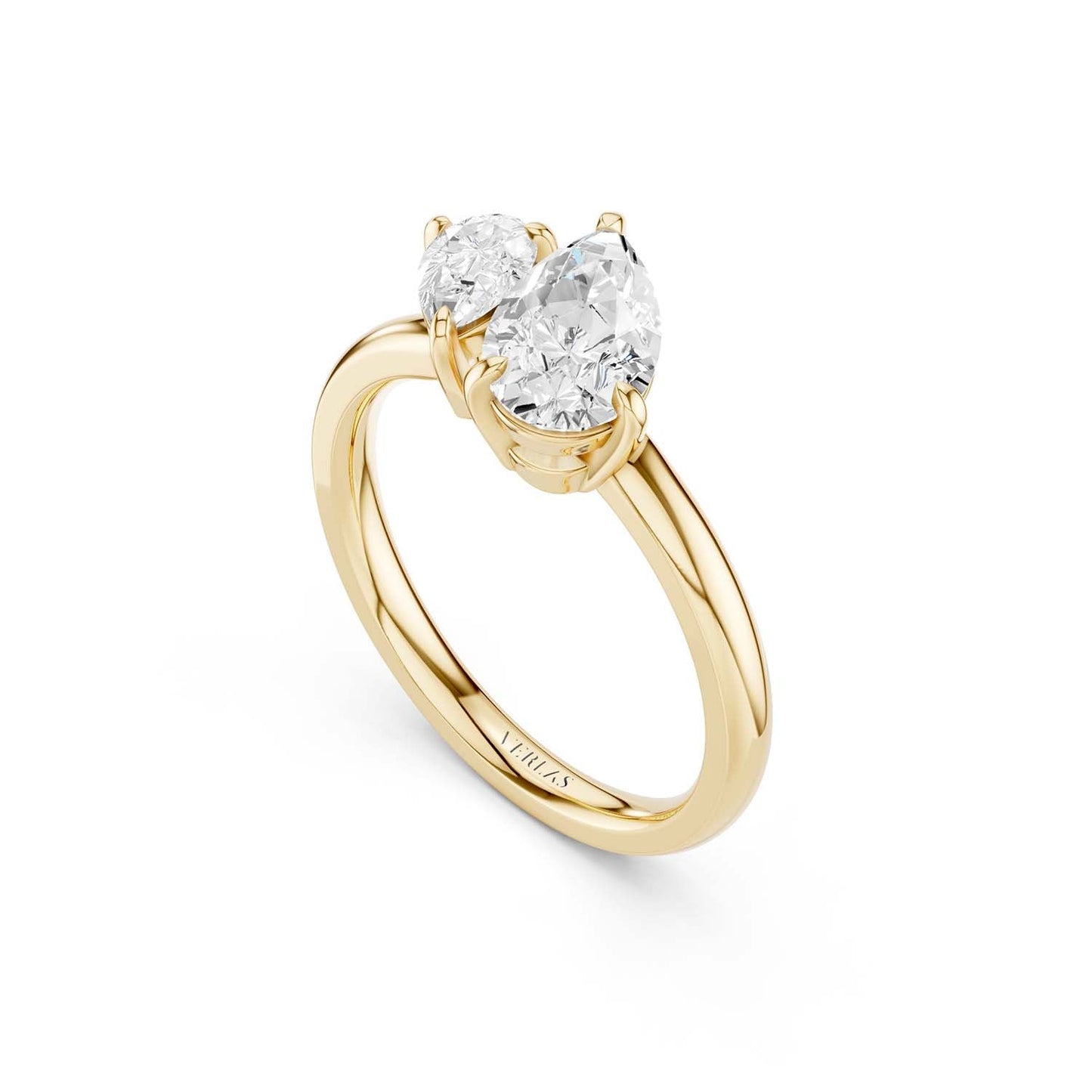 Asymmetrical Pear Diamond Two Stone Ring