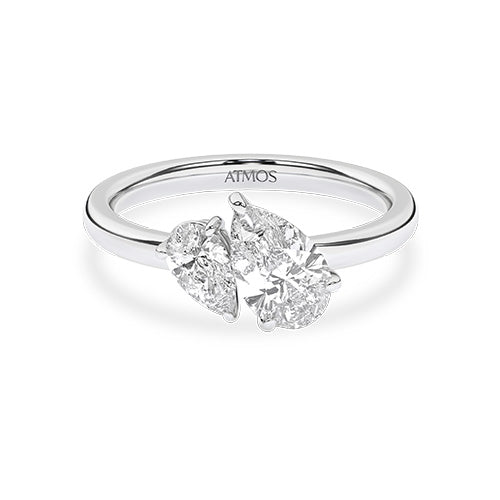 Atmos Asymmetrical Pear Diamond Two-Stone Ring white gold