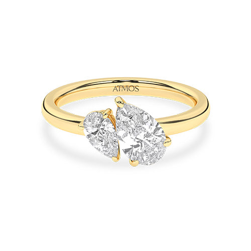 Atmos Asymmetrical Pear Diamond Two-Stone Ring yellow gold