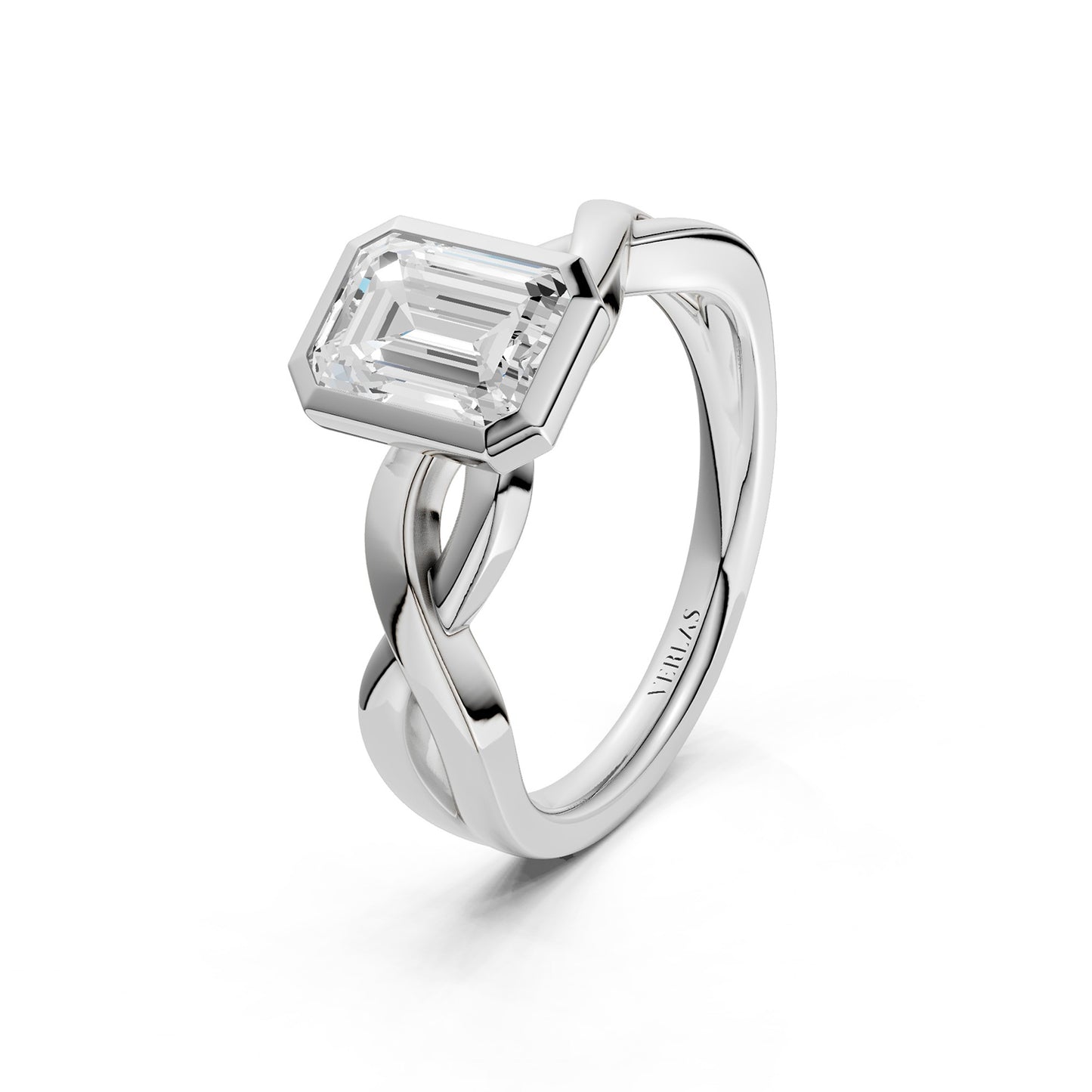 Twisted Bezel Emerald Diamond Ring