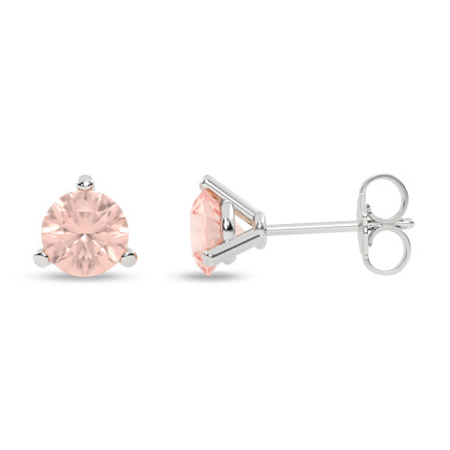 3-Prong Gemstone Round Solitaire Studs white gold