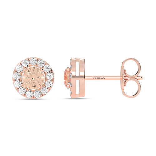 Round Gemstone Diamond Halo Peeking Studs rose gold