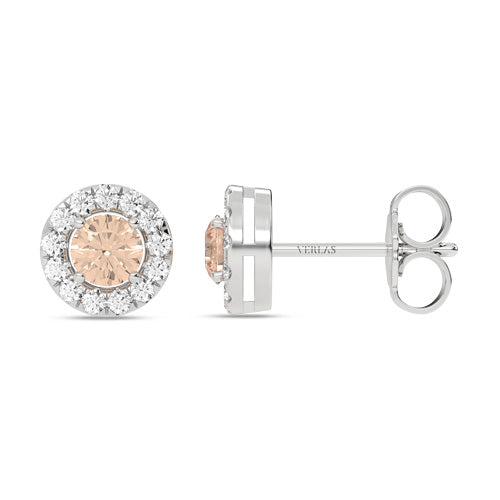 Round Gemstone Diamond Halo Peeking Studs white gold