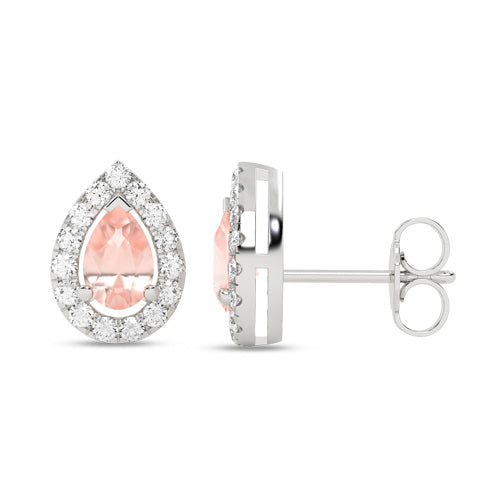 Dewdrop Gemstone Diamond Halo Peeking Studs white gold