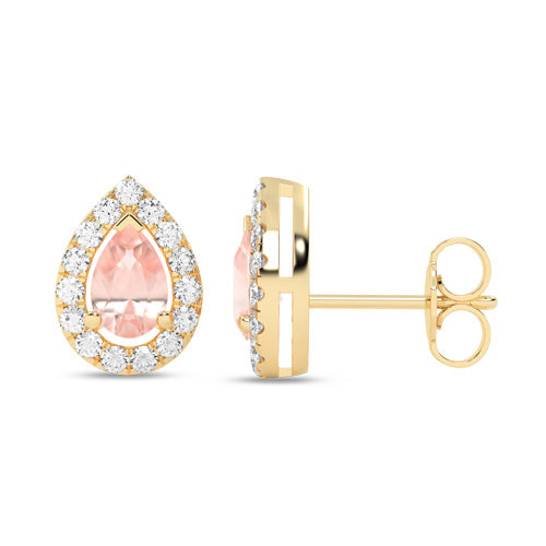 Dewdrop Gemstone Diamond Halo Peeking Studs yellow gold