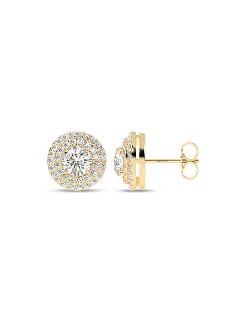 Quaint Double Halo Atmos Round Studs yellow gold