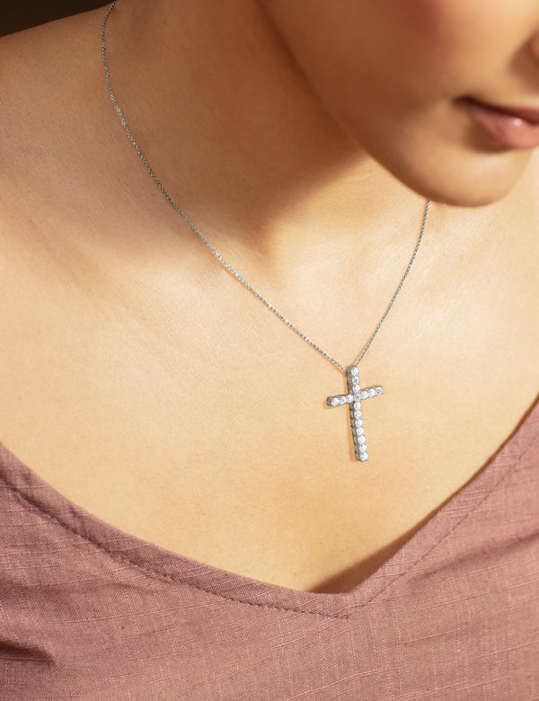 Atmos Signature Diamond Cross Necklace white gold hover