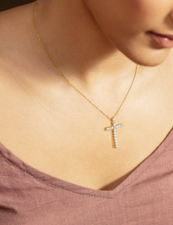 Atmos Signature Diamond Cross Necklace yellow gold hover
