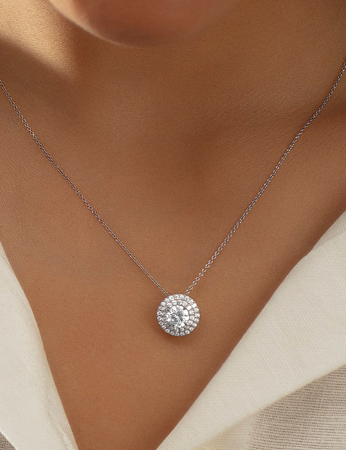 Quaint Double Halo Atmos Round Pendant white gold hover