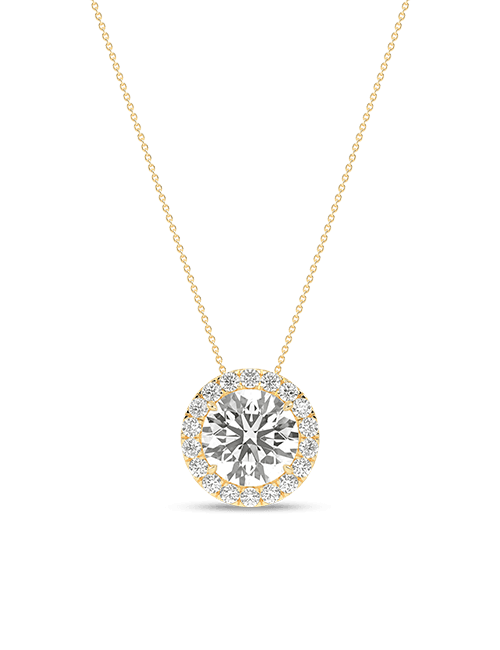 Atmos Round Halo Pendant yellow gold