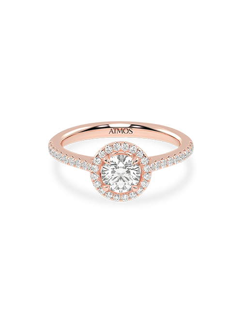 Atmos Signature Round Halo Ring rose gold