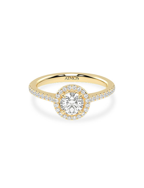 Atmos Signature Round Halo Ring yellow gold