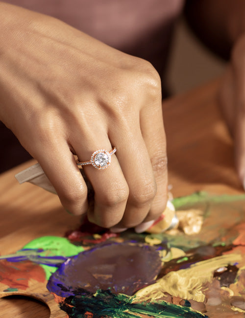 Atmos Luxe Round Halo Ring rose gold hover