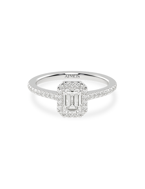 Atmos Signature Emerald Halo Ring white gold