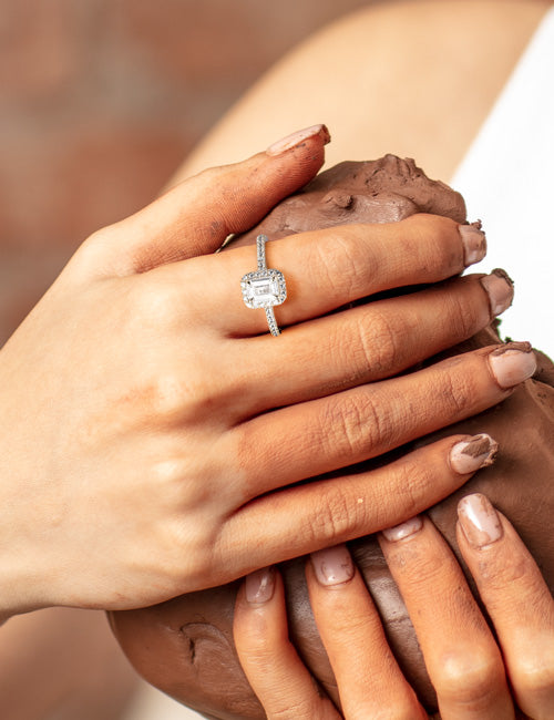 Atmos Signature Emerald Halo Ring white gold hover