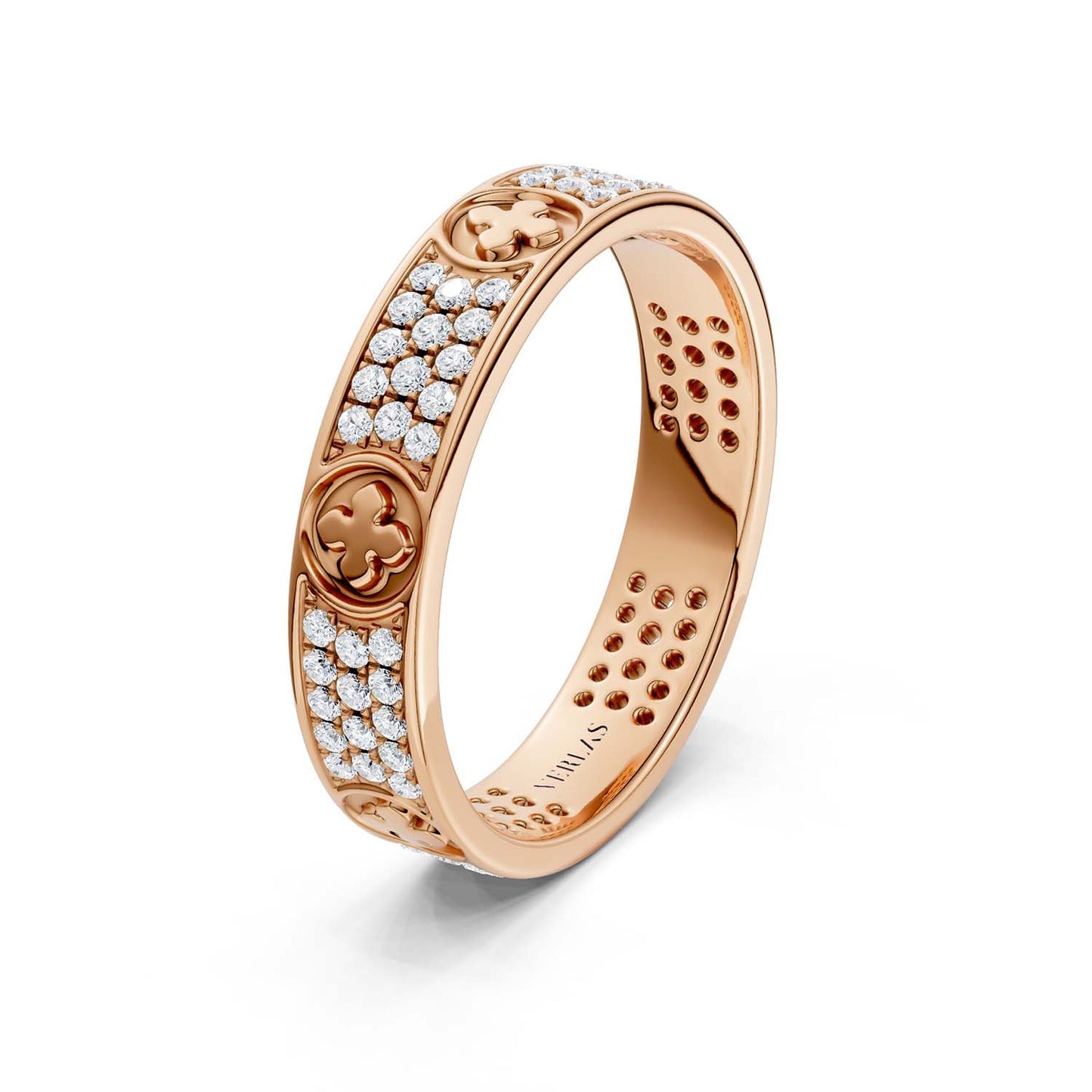 La Fleur 4mm 4-Diamond Rows Round Band