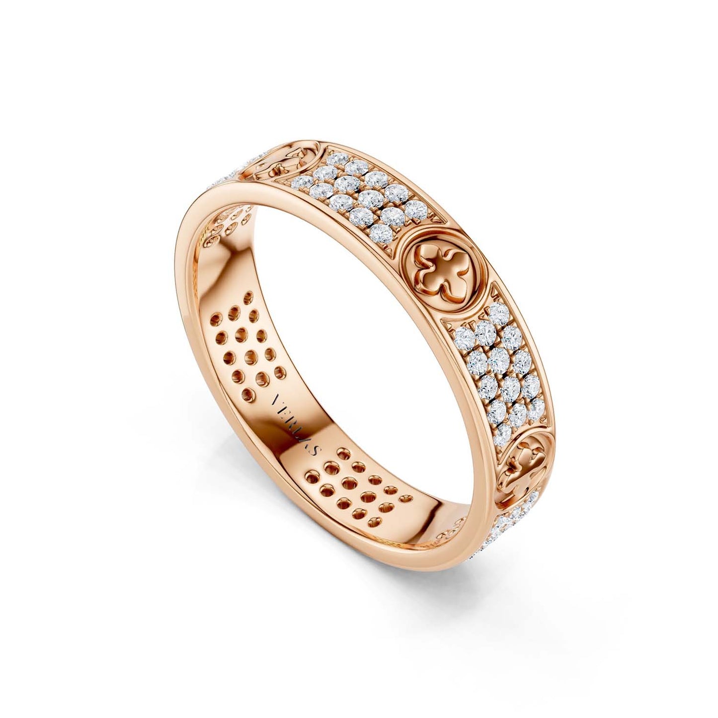 La Fleur 4mm 4-Diamond Rows Round Band