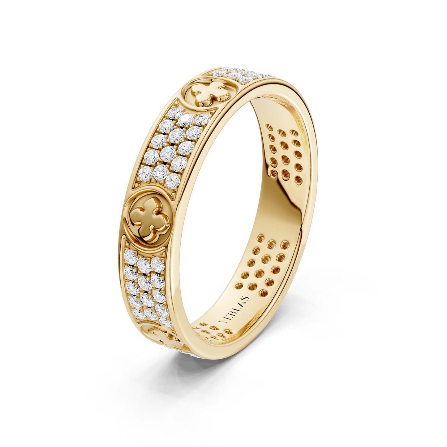 La Fleur 4mm 4-Diamond Rows Round Band