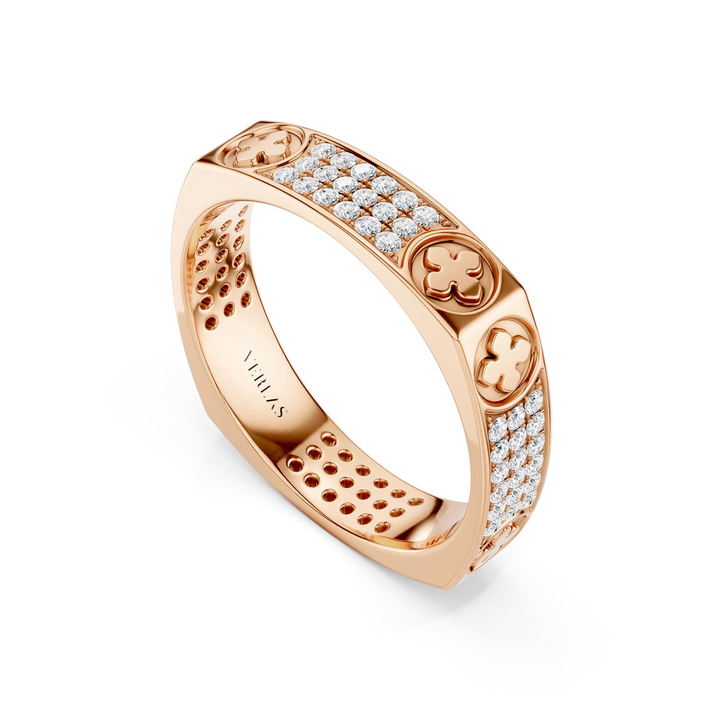 La Fleur 4mm 4-Diamond Rows Square Band