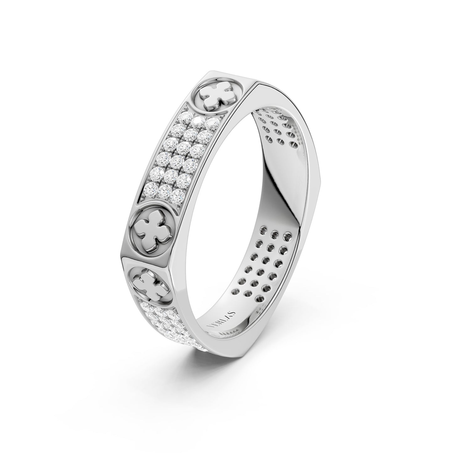 La Fleur 4mm 4-Diamond Rows Square Band