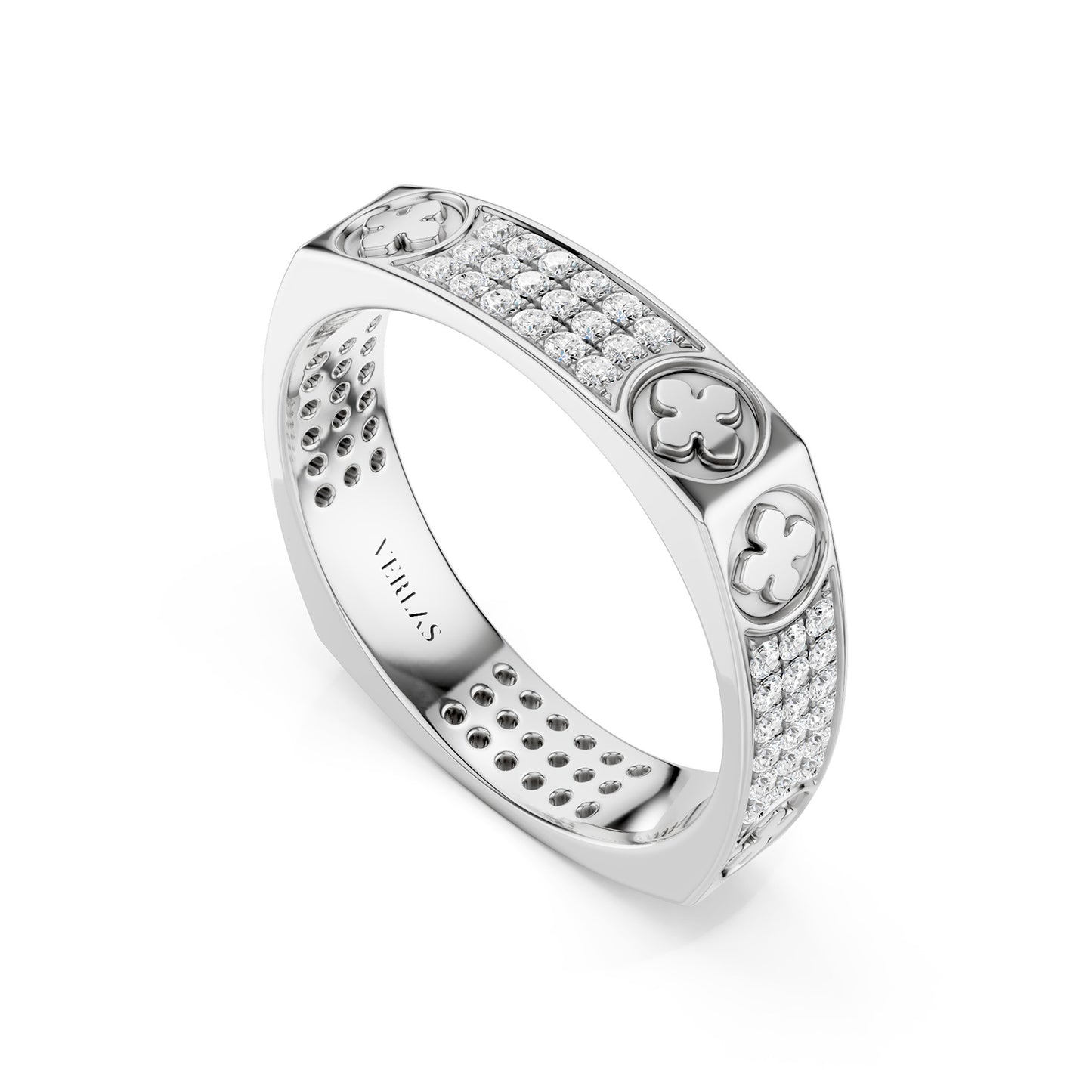La Fleur 4mm 4-Diamond Rows Square Band