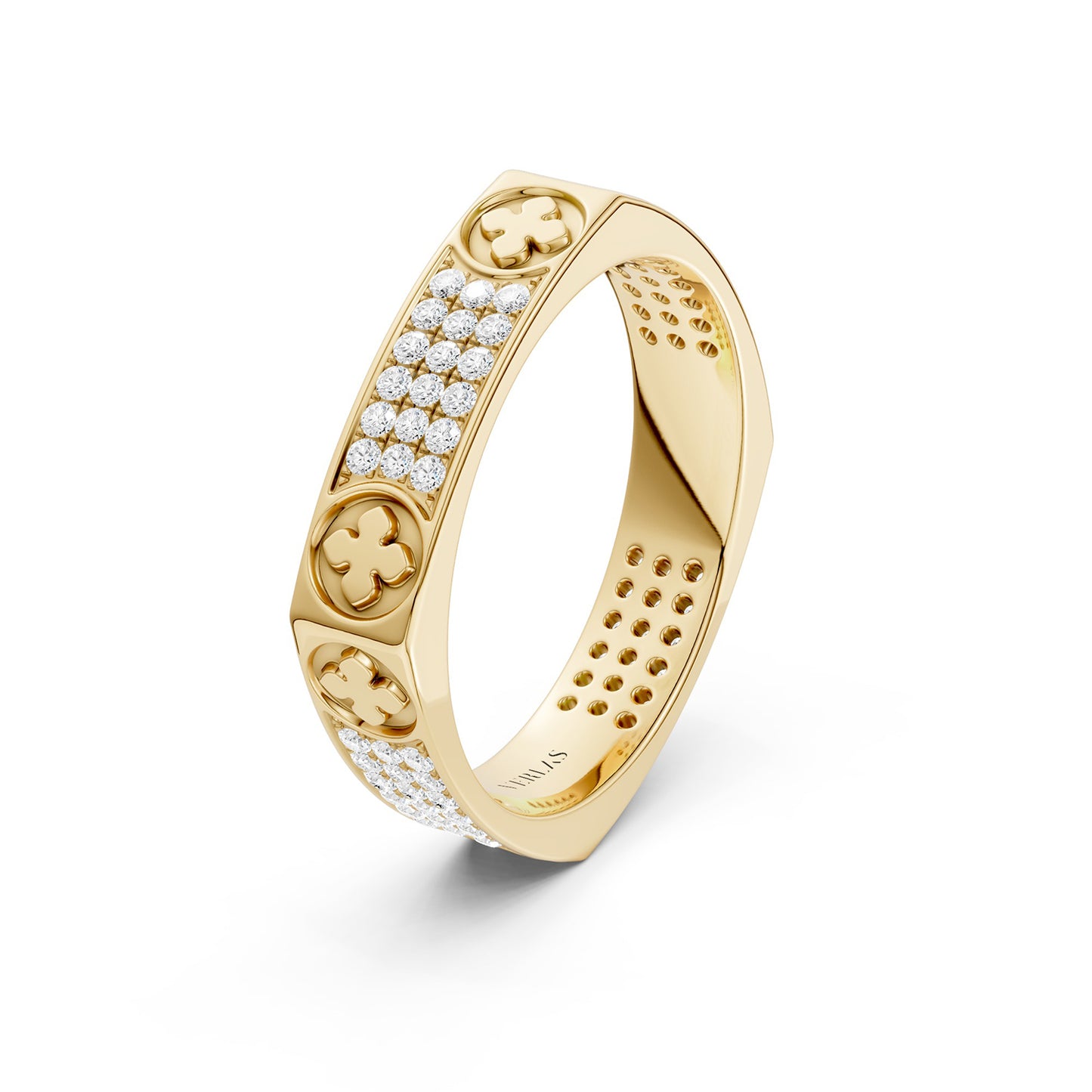 La Fleur 4mm 4-Diamond Rows Square Band