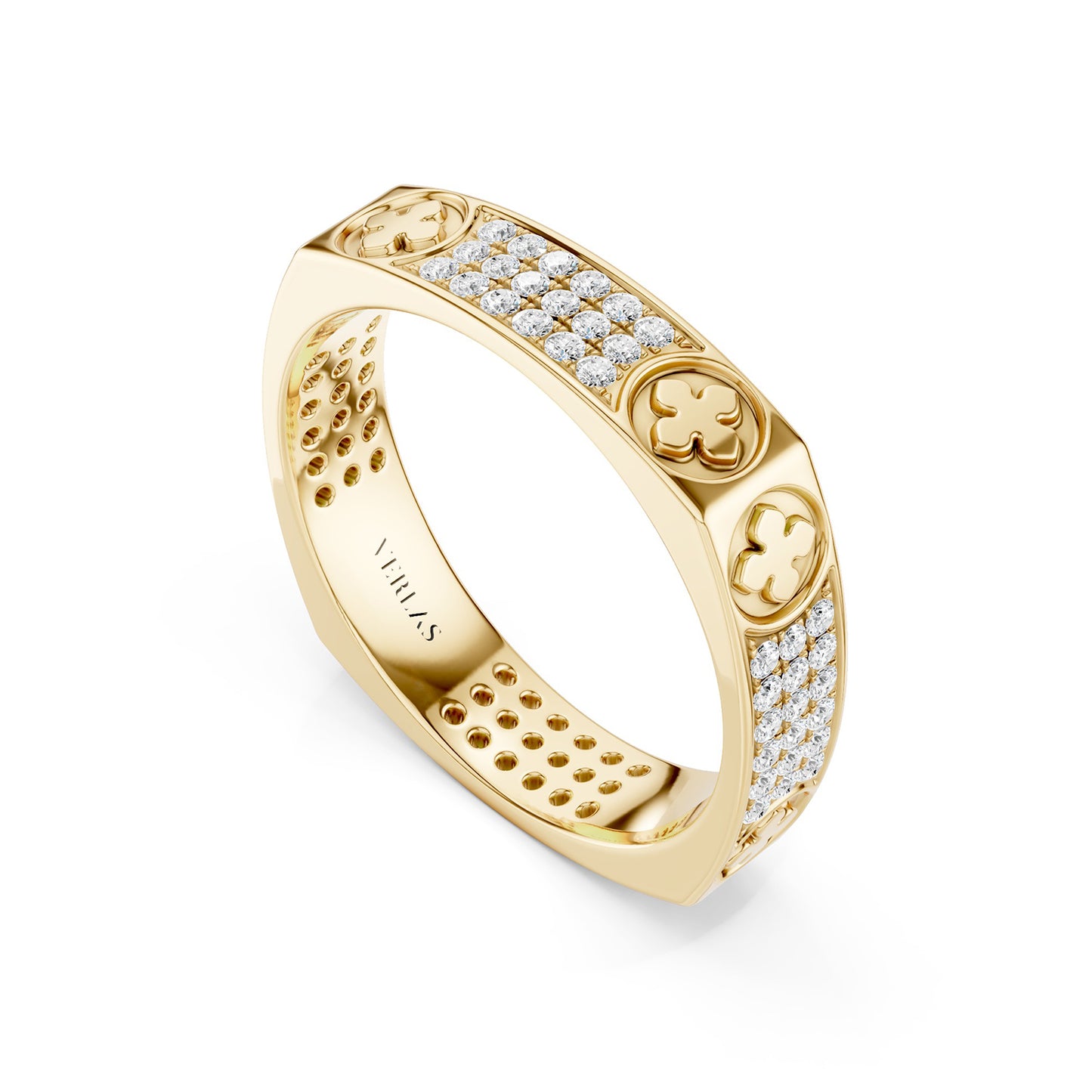 La Fleur 4mm 4-Diamond Rows Square Band