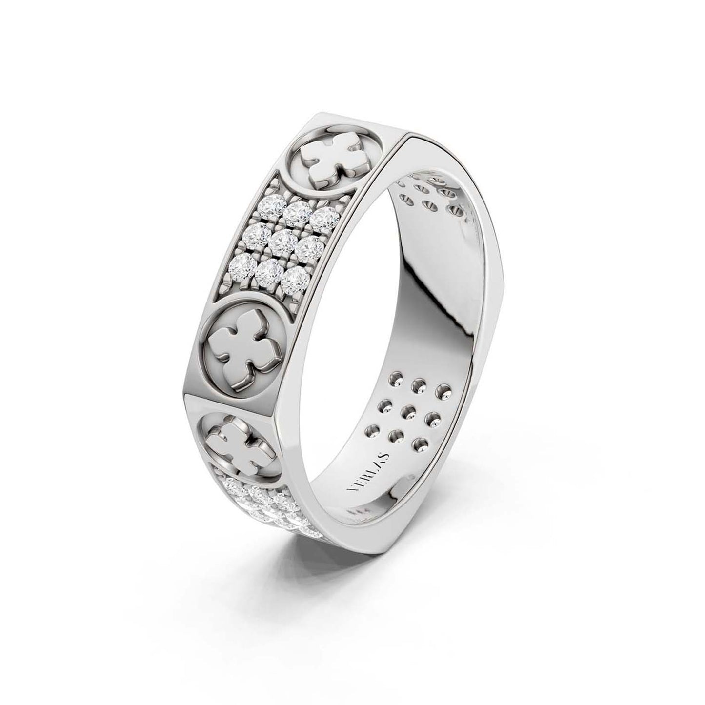 La Fleur 5mm 4-Diamond Rows Square Band