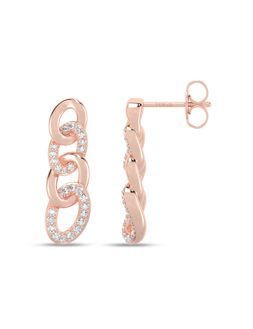Alternating Diamond Cuban Link Drop Earrings rose gold