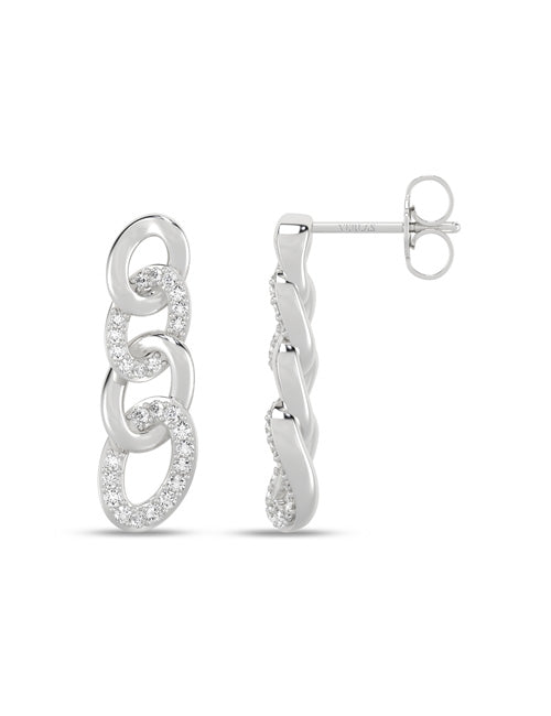 Alternating Diamond Cuban Link Drop Earrings white gold