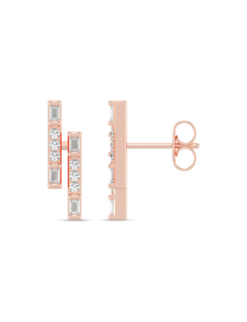 Coupled Diamond Bar Earrings North-South rose gold