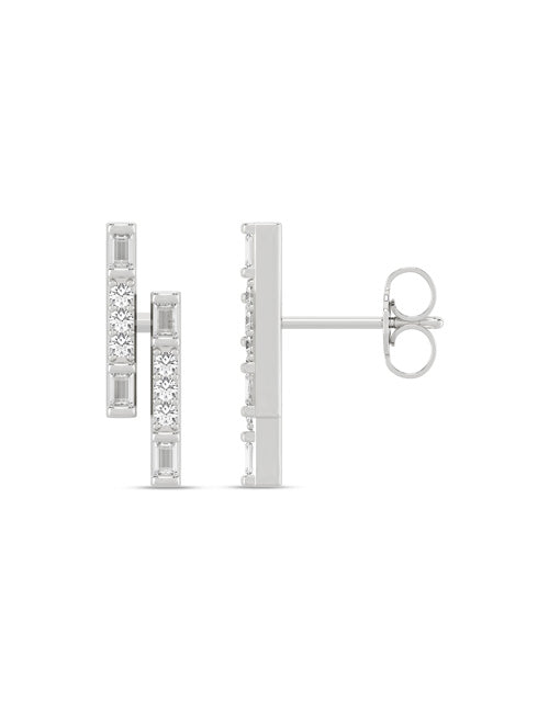 Coupled Diamond Bar Earrings North-South white gold