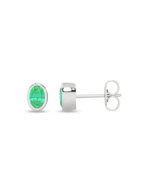 Gemstone Encompassing Ellipse Studs white gold