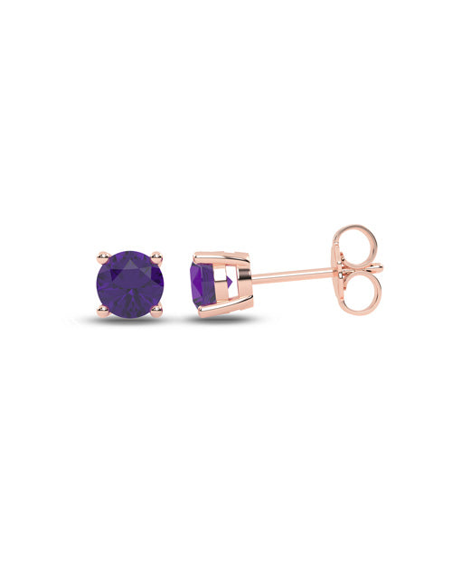Gemstone Round Solitaire Studs rose gold
