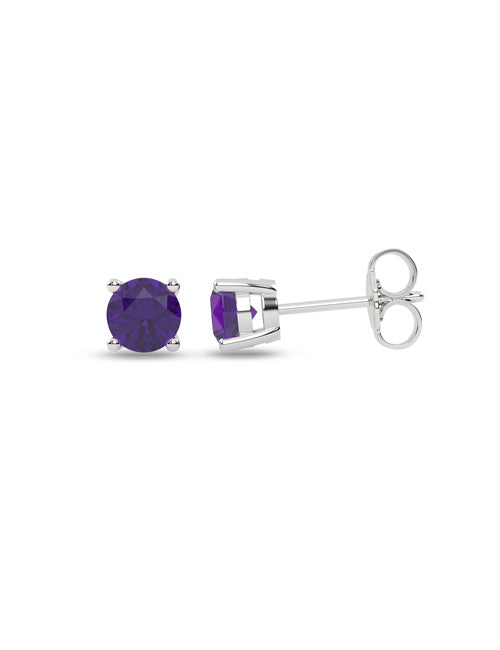 Gemstone Round Solitaire Studs white gold
