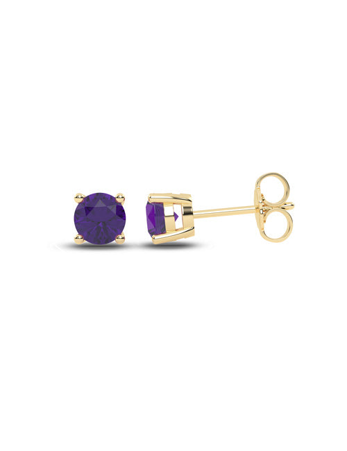 Gemstone Round Solitaire Studs yellow gold