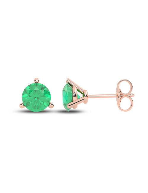 3-Prong Gemstone Round Solitaire Studs rose gold