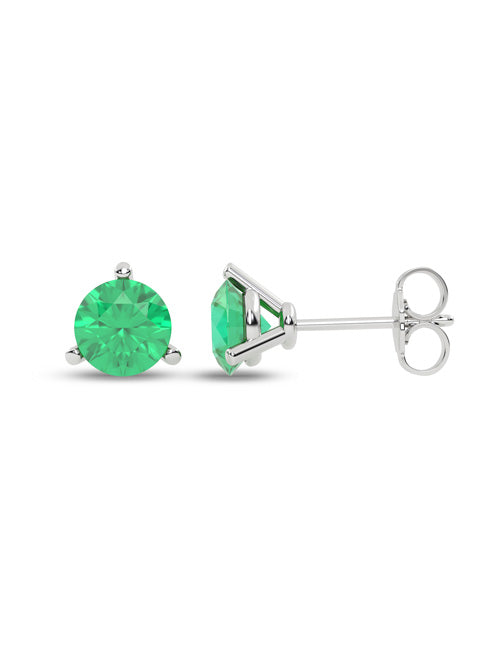 3-Prong Gemstone Round Solitaire Studs white gold