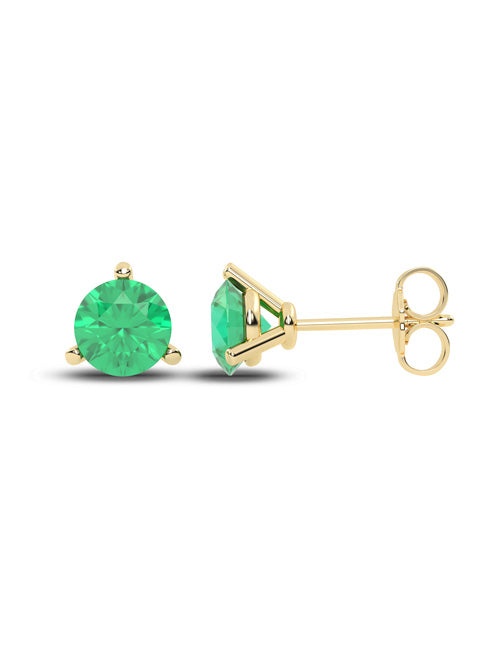 3-Prong Gemstone Round Solitaire Studs yellow gold