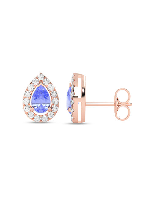 Dewdrop Gemstone Diamond Halo Peeking Studs rose gold