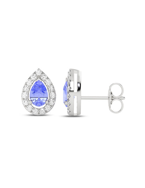 Dewdrop Gemstone Diamond Halo Peeking Studs white gold