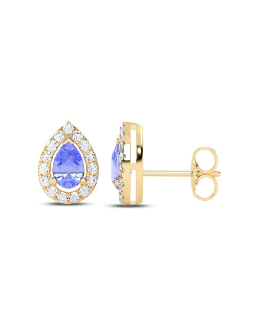Dewdrop Gemstone Diamond Halo Peeking Studs yellow gold