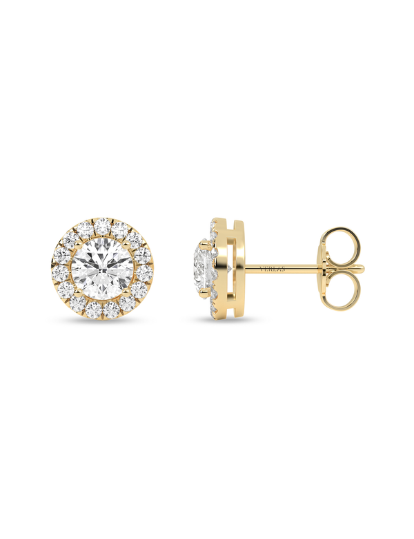Round Halo Studs yellow gold