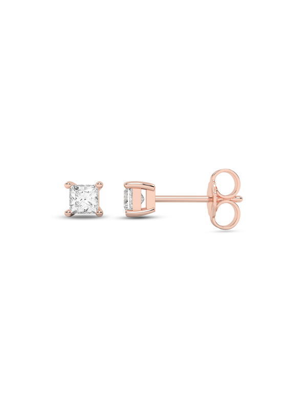 Princess Solitaire Studs rose gold