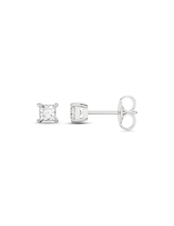 Princess Solitaire Studs white gold